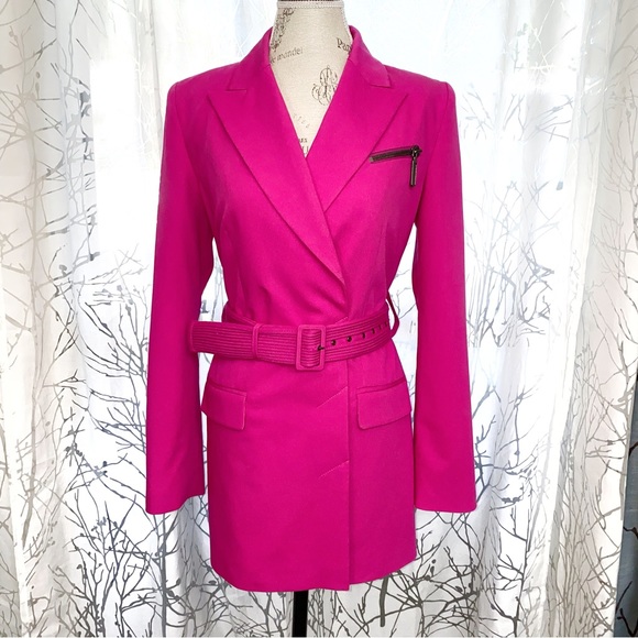 DUNDAS x revolve Joni pink v-neck collar waist belt button up blazer jacket coat - Picture 7 of 15